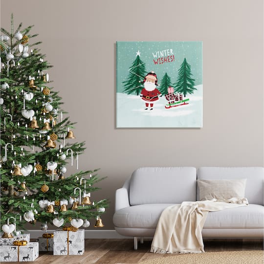 Stupell Industries Winter Wishes Santa Claus & Sled Canvas Wall Art
